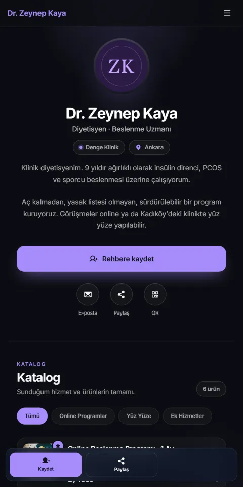 Aurora temasıyla hazırlanmış örnek dijital kartvizitin telefon görünümü