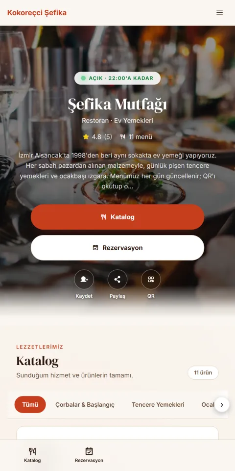 Bistro temasıyla hazırlanmış örnek dijital kartvizitin telefon görünümü